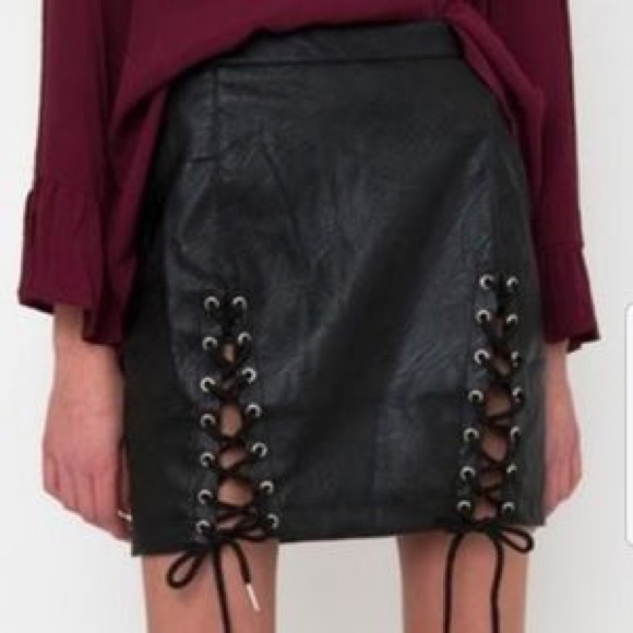 Runaway Black Lace Up Mini Skirt - Picture 1 of 4